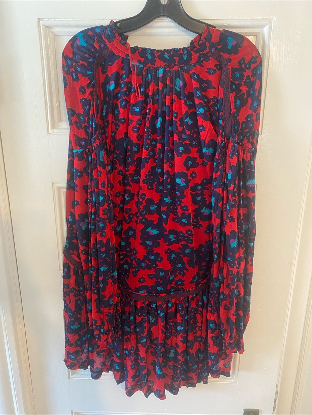 Free People Red Floral Button-Front Tiered Dress - Picture 4 of 4